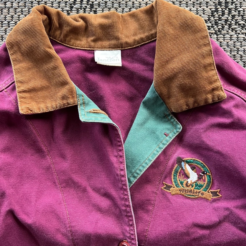 Vintage Duck‎ Jacket Womens Small Purple Canvas Corduroy Wildlife Mallard Barn - Picture 2 of 9